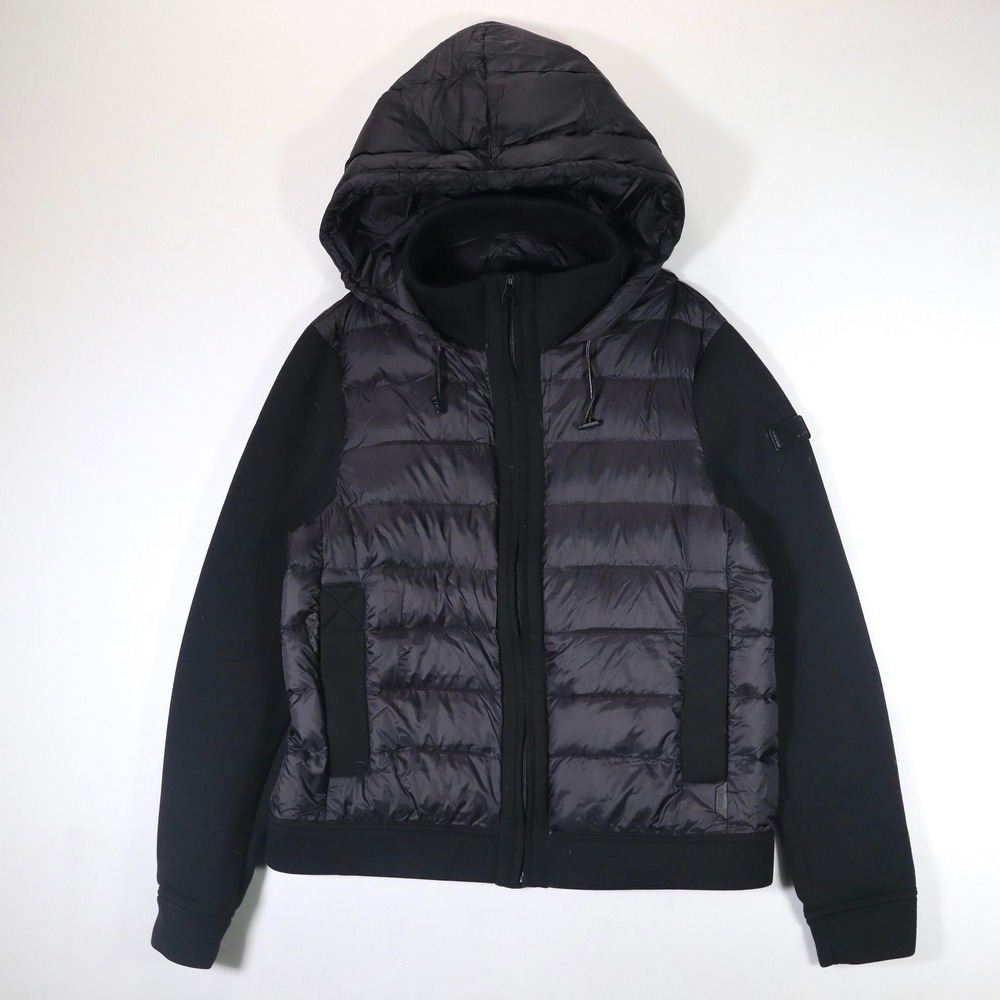 Tumi Mens Puffer Jacket Medium M Black Hybrid Down Hooded Quilted Travel Coat